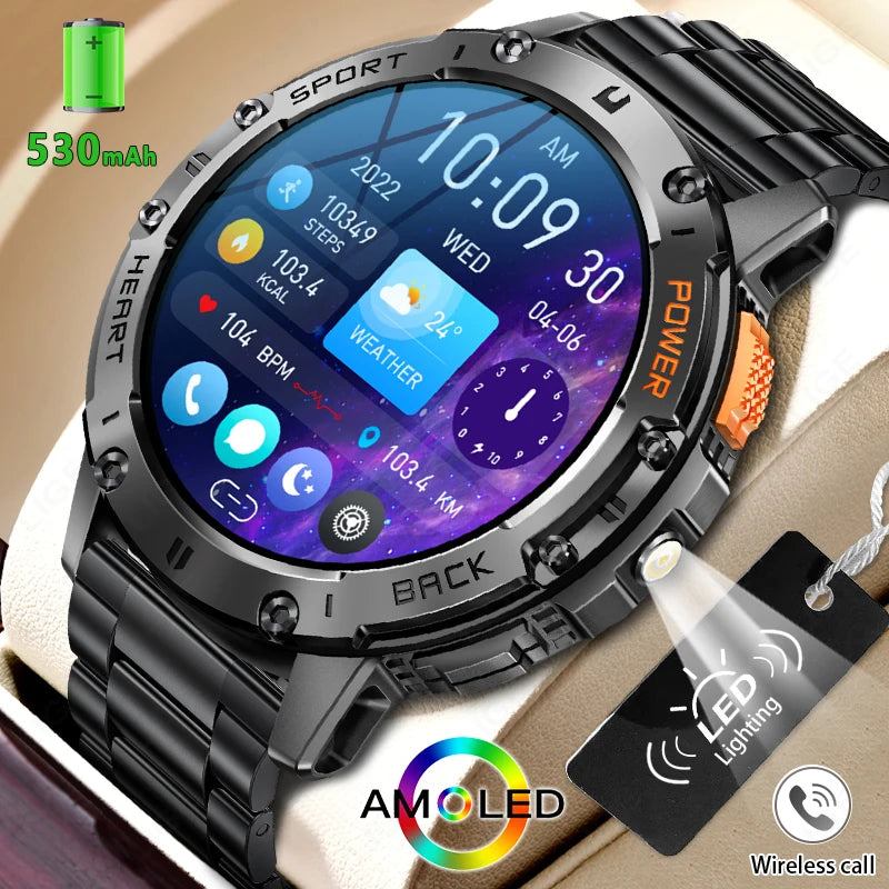 Para Huawei Xiaomi nuevo reloj inteligente AMOLED para hombres con linterna deportes impermeable rastreador de Fitness Bluetooth llamada Smartwatch hombre + caja