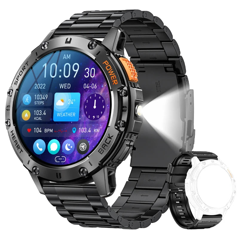 Para Huawei Xiaomi nuevo reloj inteligente AMOLED para hombres con linterna deportes impermeable rastreador de Fitness Bluetooth llamada Smartwatch hombre + caja