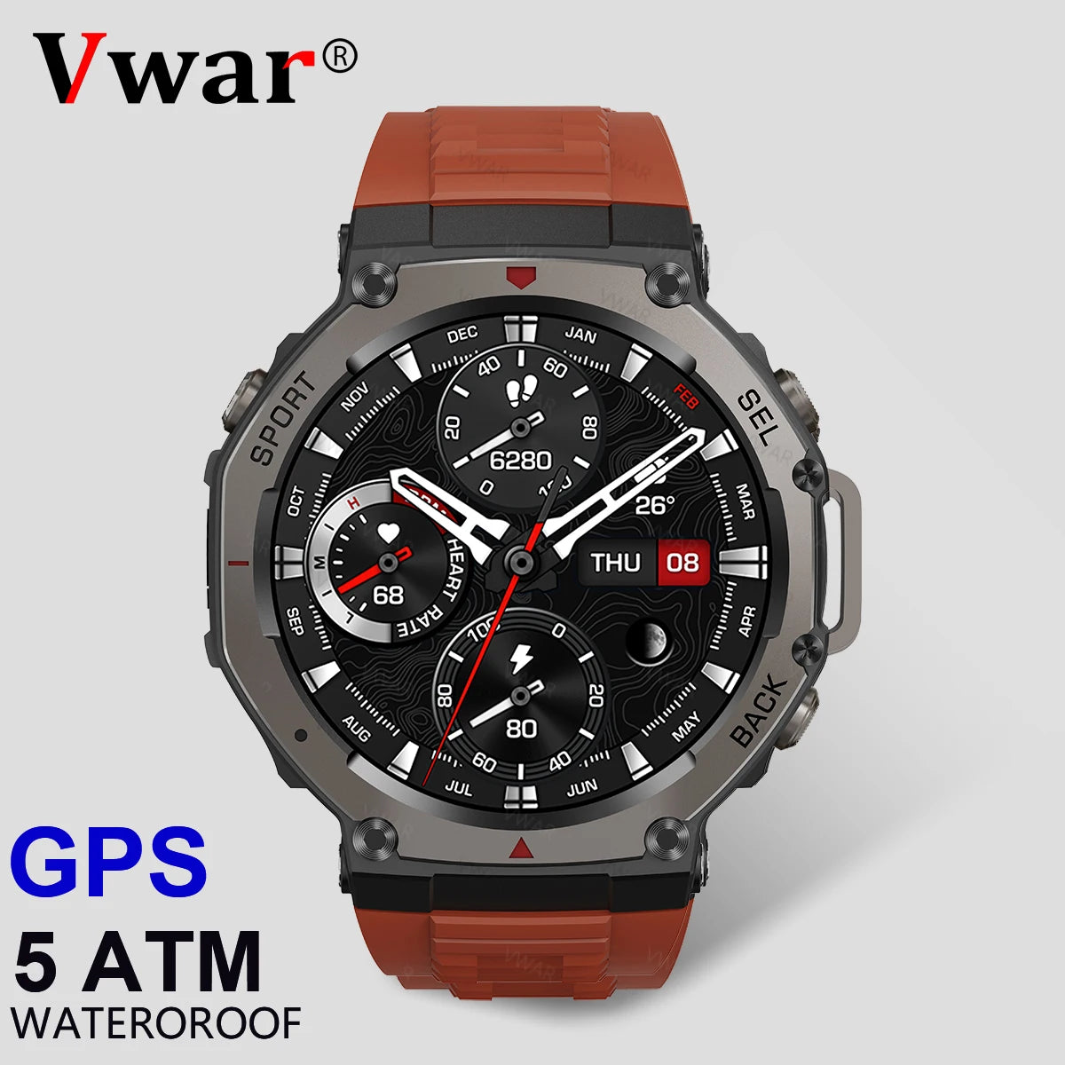 VWAR T-Rex3 GPS reloj inteligente 2025 para Xiaomi Samsung reloj inteligente militar hombres 5ATM impermeable 170 modos deportivos GPS incorporado BT llamada