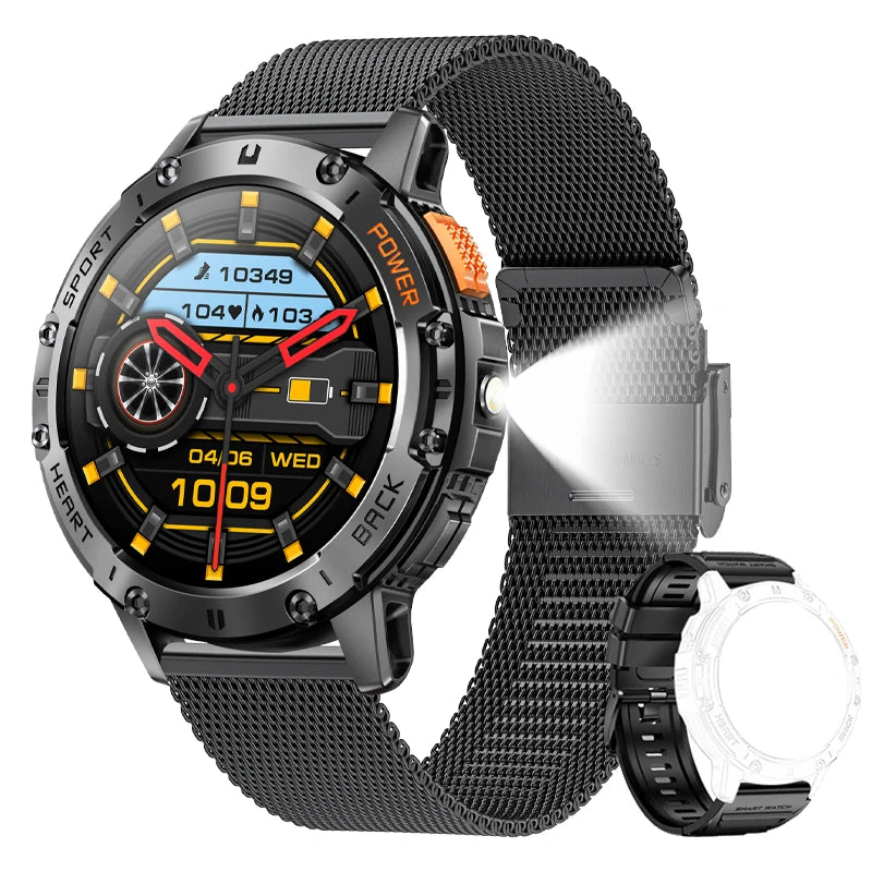 Para Huawei Xiaomi nuevo reloj inteligente AMOLED para hombres con linterna deportes impermeable rastreador de Fitness Bluetooth llamada Smartwatch hombre + caja