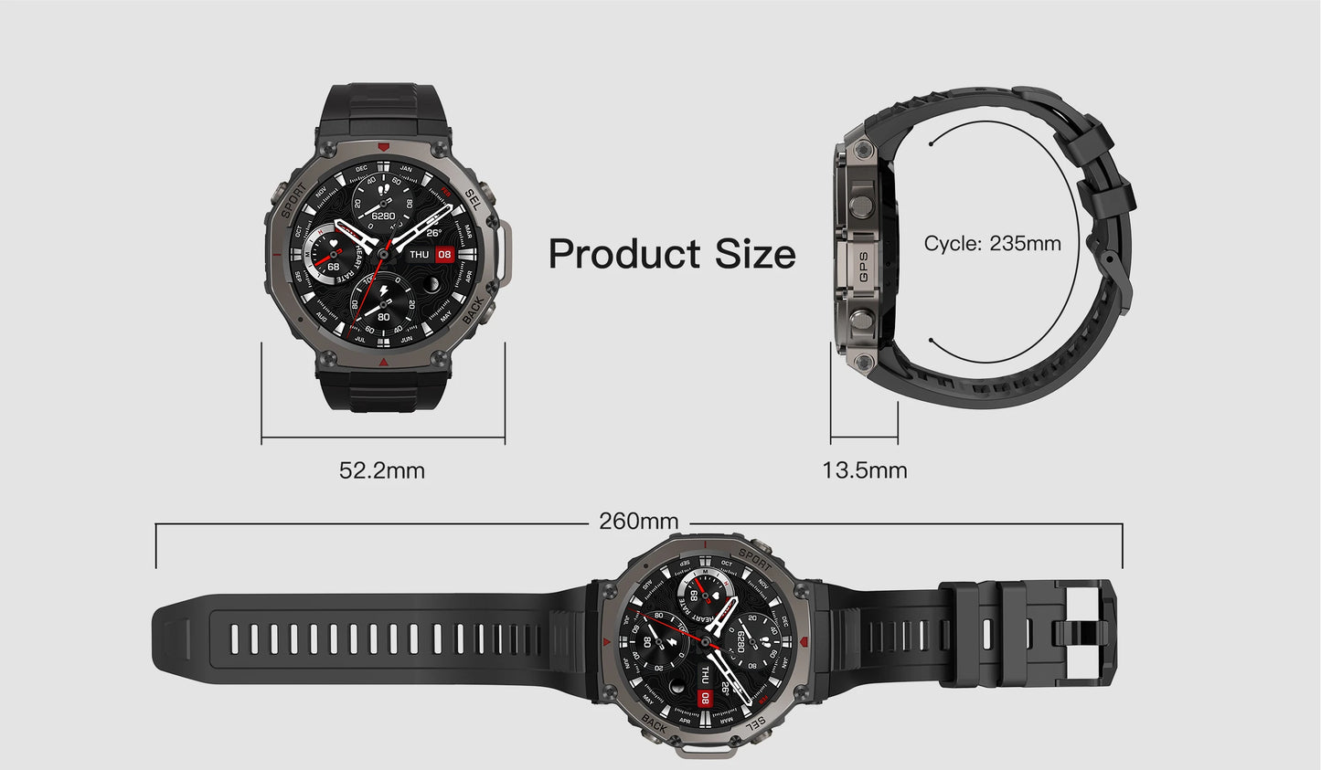 VWAR T-Rex3 GPS reloj inteligente 2025 para Xiaomi Samsung reloj inteligente militar hombres 5ATM impermeable 170 modos deportivos GPS incorporado BT llamada