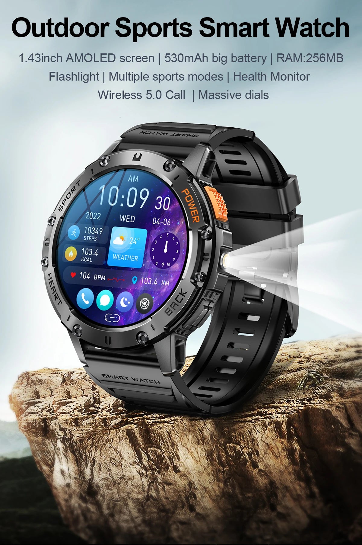 Para Huawei Xiaomi nuevo reloj inteligente AMOLED para hombres con linterna deportes impermeable rastreador de Fitness Bluetooth llamada Smartwatch hombre + caja