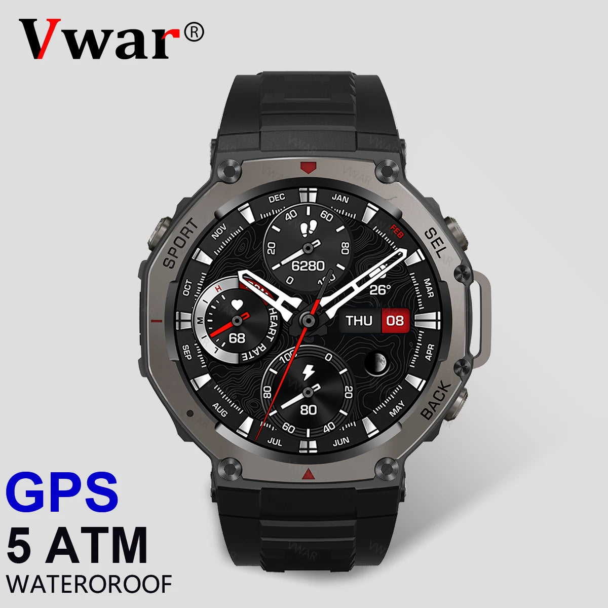 VWAR T-Rex3 GPS reloj inteligente 2025 para Xiaomi Samsung reloj inteligente militar hombres 5ATM impermeable 170 modos deportivos GPS incorporado BT llamada