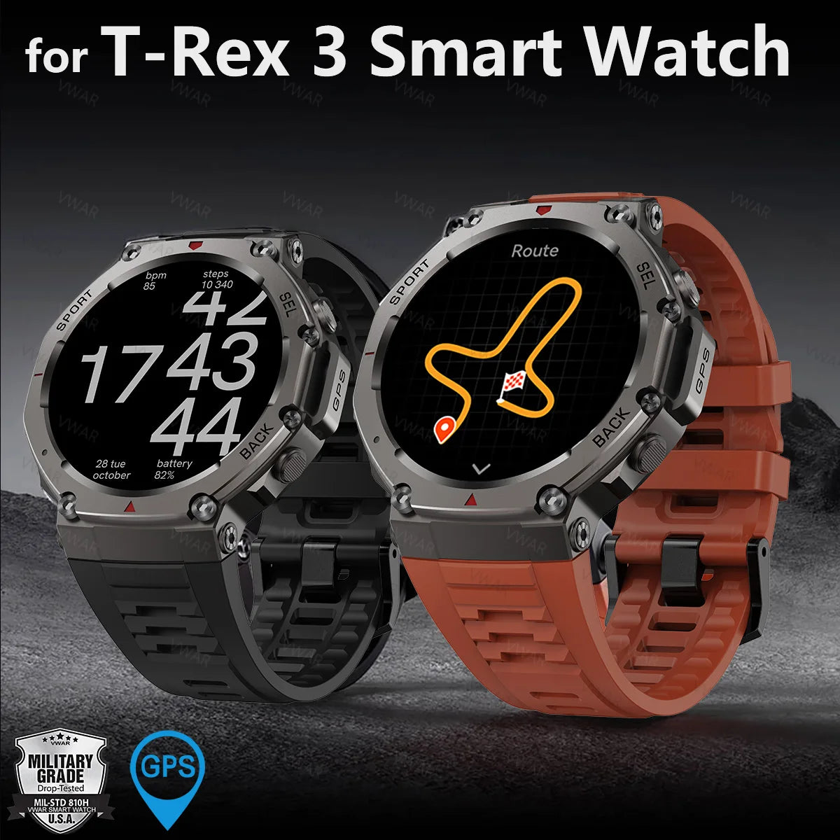 VWAR T-Rex3 GPS reloj inteligente 2025 para Xiaomi Samsung reloj inteligente militar hombres 5ATM impermeable 170 modos deportivos GPS incorporado BT llamada