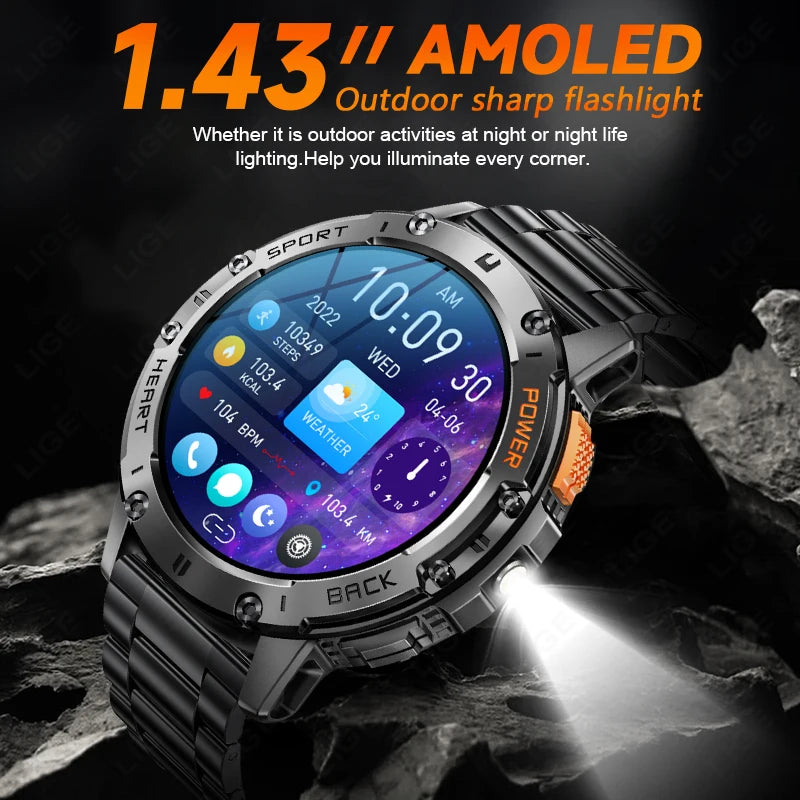 Para Huawei Xiaomi nuevo reloj inteligente AMOLED para hombres con linterna deportes impermeable rastreador de Fitness Bluetooth llamada Smartwatch hombre + caja